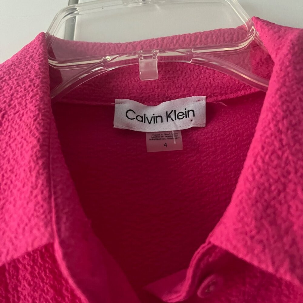 NWT Calvin Klein Sleeveless Collared A-line Belted Dress, Barbie Pink, Size 4 - Picture 3 of 9